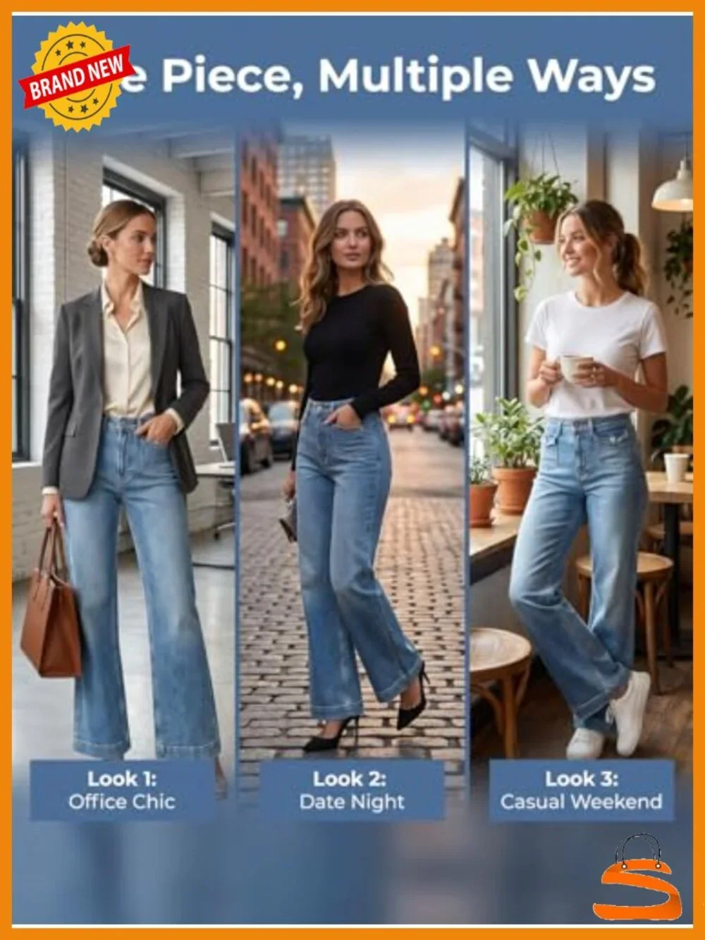 High Waisted Wide Leg Baggy Jeans with Flap Pockets